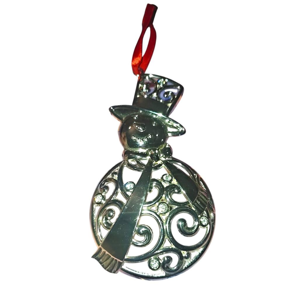 Lenox Sparkle & Scroll Snowman Ornament Clear Crystal Silverplate